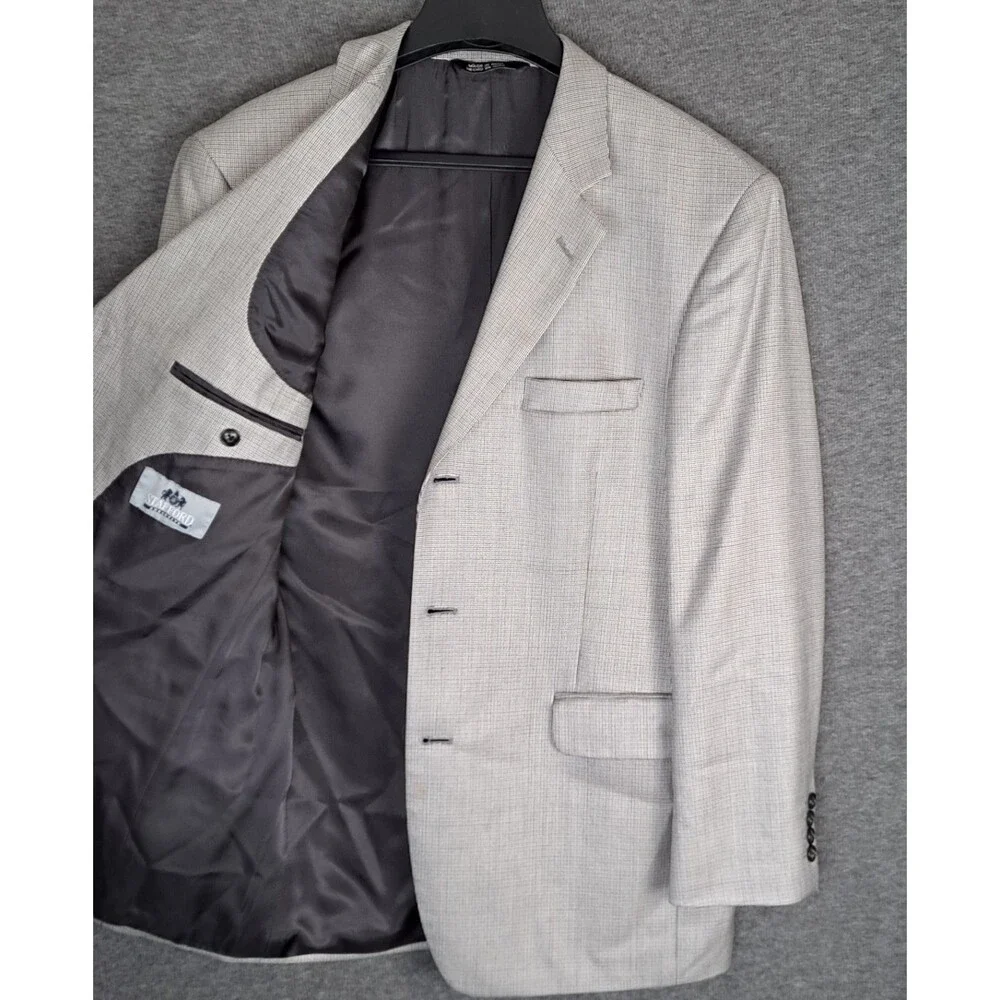 Stafford Blazer Mens 40R‎ White Black Silk Wool Pattern Business Jacket